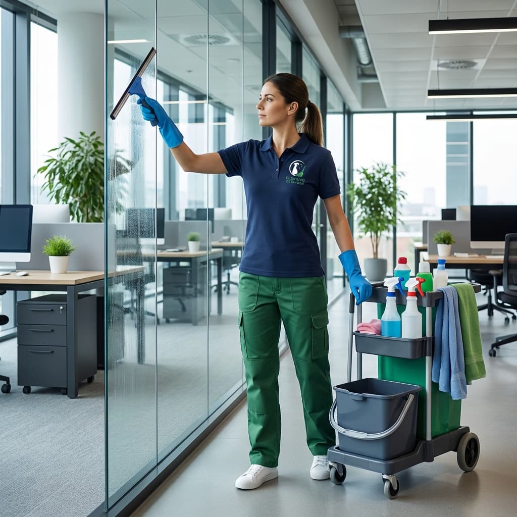 TSM professional cleaner cleaning office windows