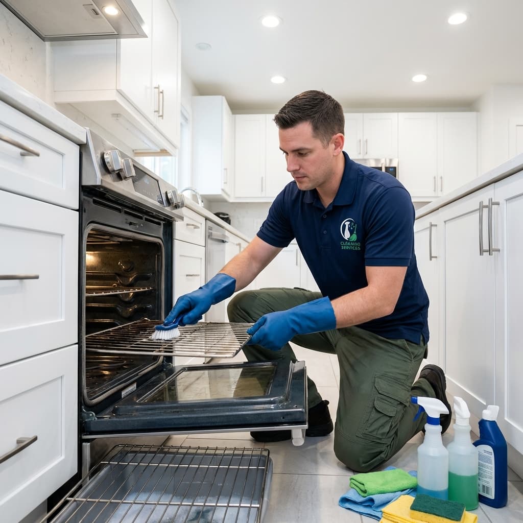 TSM cleaner performing professional oven deep cleaning